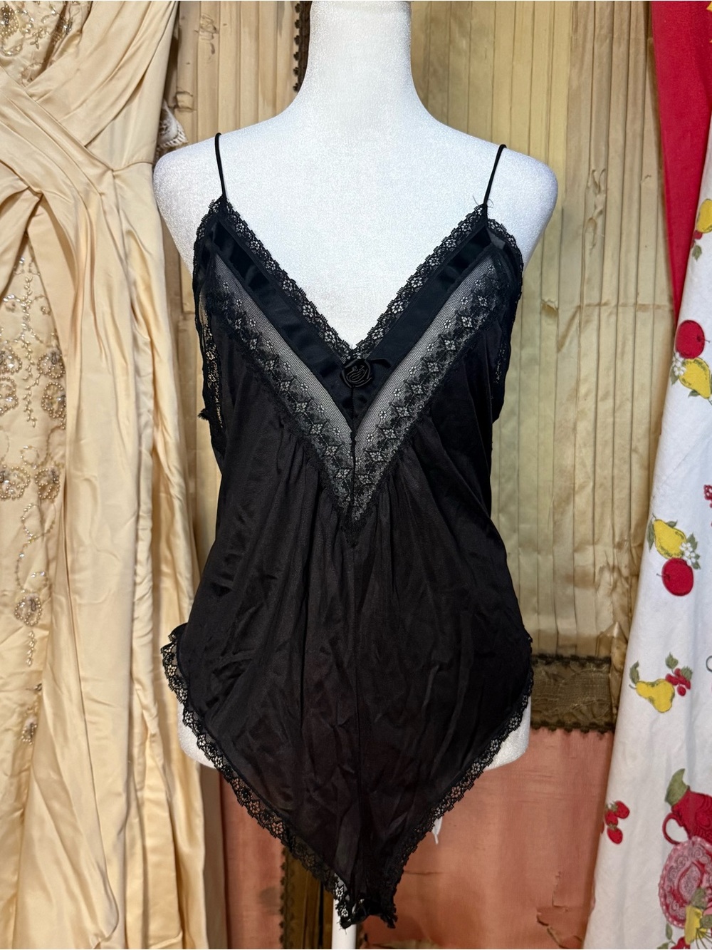 Vintage 70’s Black Lace-Trim Teddy